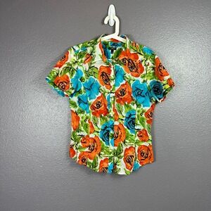 Talbots Women Medium Button Up Fitted Top Lightweight Floral Tropical